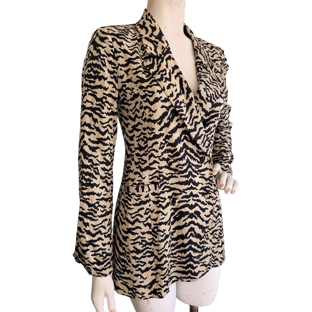 GOOD AMERICAN Double-Breasted Zebra Sand Blazer Jacket Size 0 (XS)